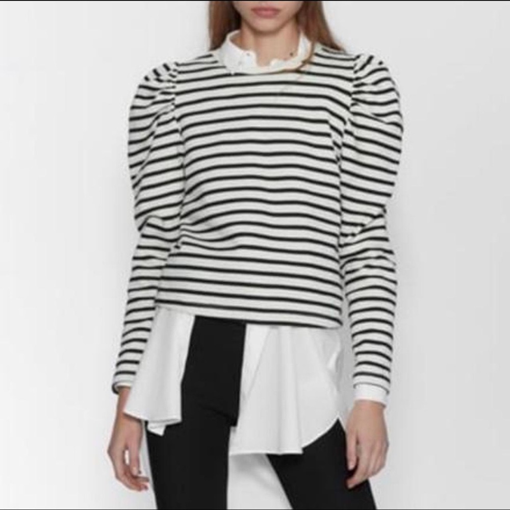 Zara striped puff sleeve sweatshirt